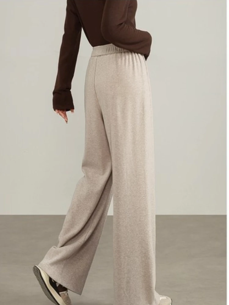 SENTUBILA Women's Sportswear Autumn Solid Minimalist Casual Wide-leg Pants Drawstring Waist Loose Full-length Pants 153KD3495