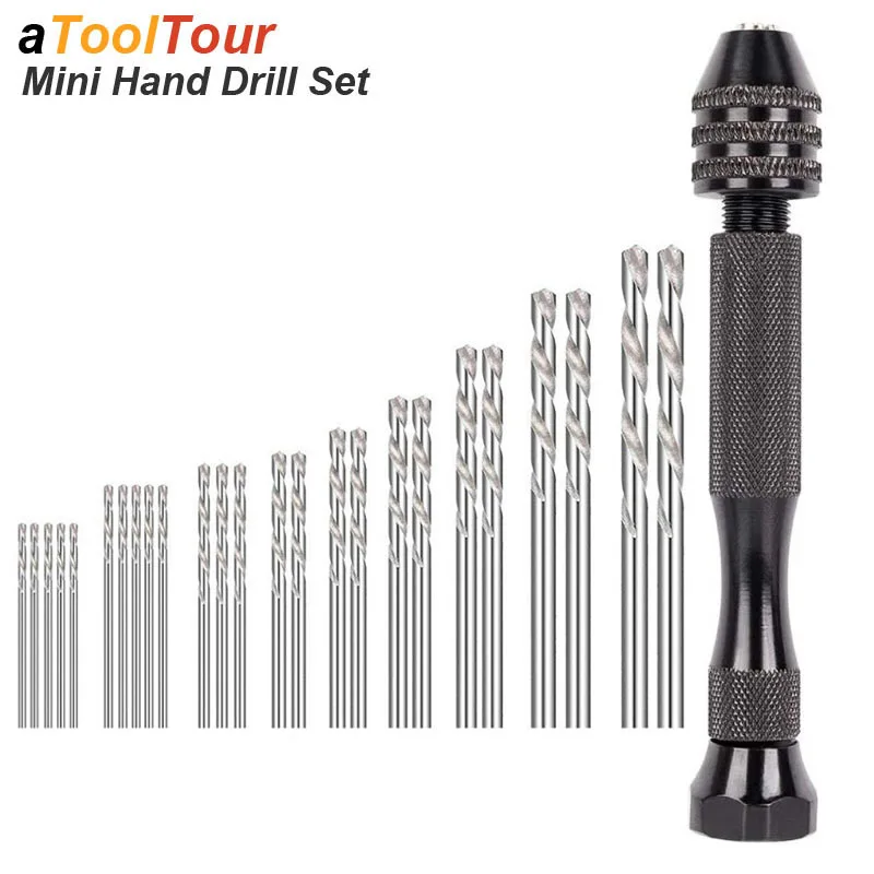 

Micro Mini Hand Drill Bits Set Manual Pin Vise Woodworking for Model Resin Jewelry Hole Maker Puncher Craft Tools