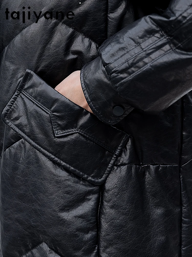 TAJIYANE 100% Pelle di mucca Piumino d'oca Donna Collo in pelliccia di procione Piumino Luxe Giacche in vera pelle 2025 Abbigliamento donna