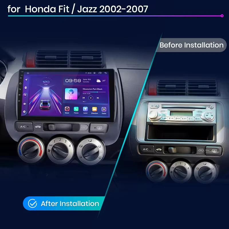 Radio para Auto Junsun con CarPlay Inalámbrico y Android Auto para Honda Fit Jazz City 2002 2003 2004-2007, 2 DIN, Multimedia Estéreo con Ventilador Integrado, Navegación GPS, SWC, Bluetooth, FM, RDS, DSP, Pantalla IPS, Sistemas Inteligentes para Auto, 4G, WiFi, 8 Núcleos, Plug&Play, Unidad Principal 2