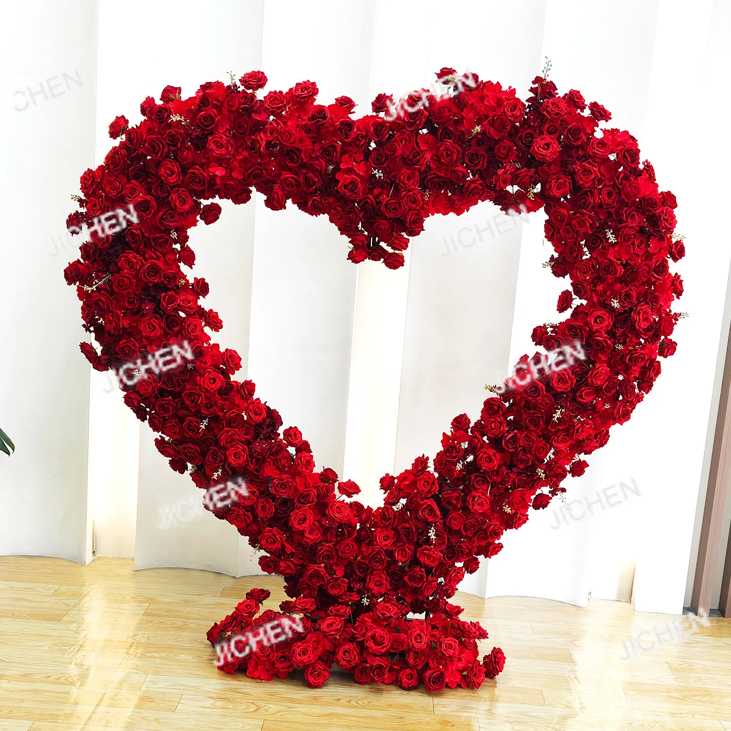 

Red heart-shaped flower, wedding stage background wall arrangement floral heart-shaped shelf arch decoration fake flower wall