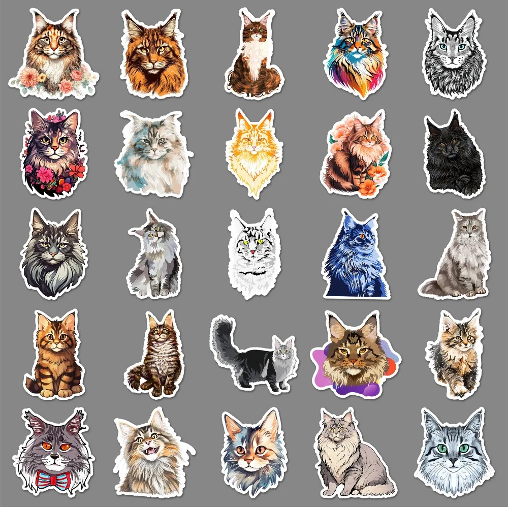 10/50 Stuks Kawaii Maine Coon Kat Grappige Dieren Meme Stickers Schattige Stickers Decoratie Diy Skateboard Plakboek Laptop Koelkast Kinderen Speelgoed