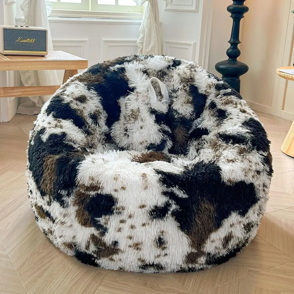 

Cow Print luy Bean Bag Chair Cover (No iller), aux ur Brown Sot Replacement Stued Animal Storage Bean Bag Cover or Toys, Plush S