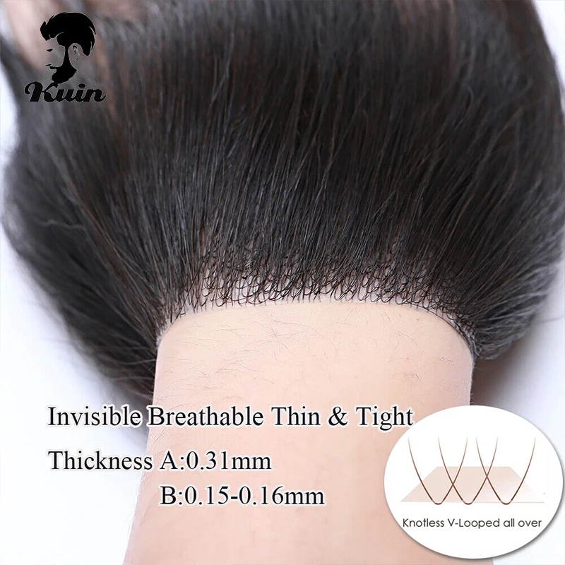 Invisible V Front Men Toupee V Loop Men Wigs Men's Forehead Frontal Thin Skin Pu Base Hairline Male Hair Replacement System