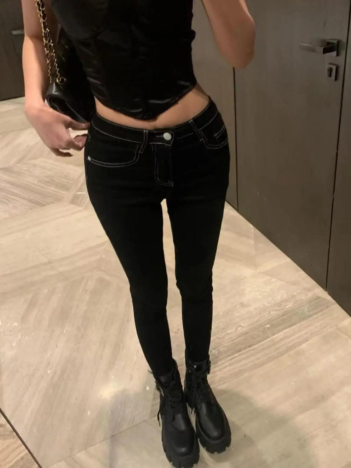 

High Waist Bla Slimming Denim Jeans Women's Bootcut Stretchy Tight Fitting Nine Points Pencil Pants Cotton Stretch Denim