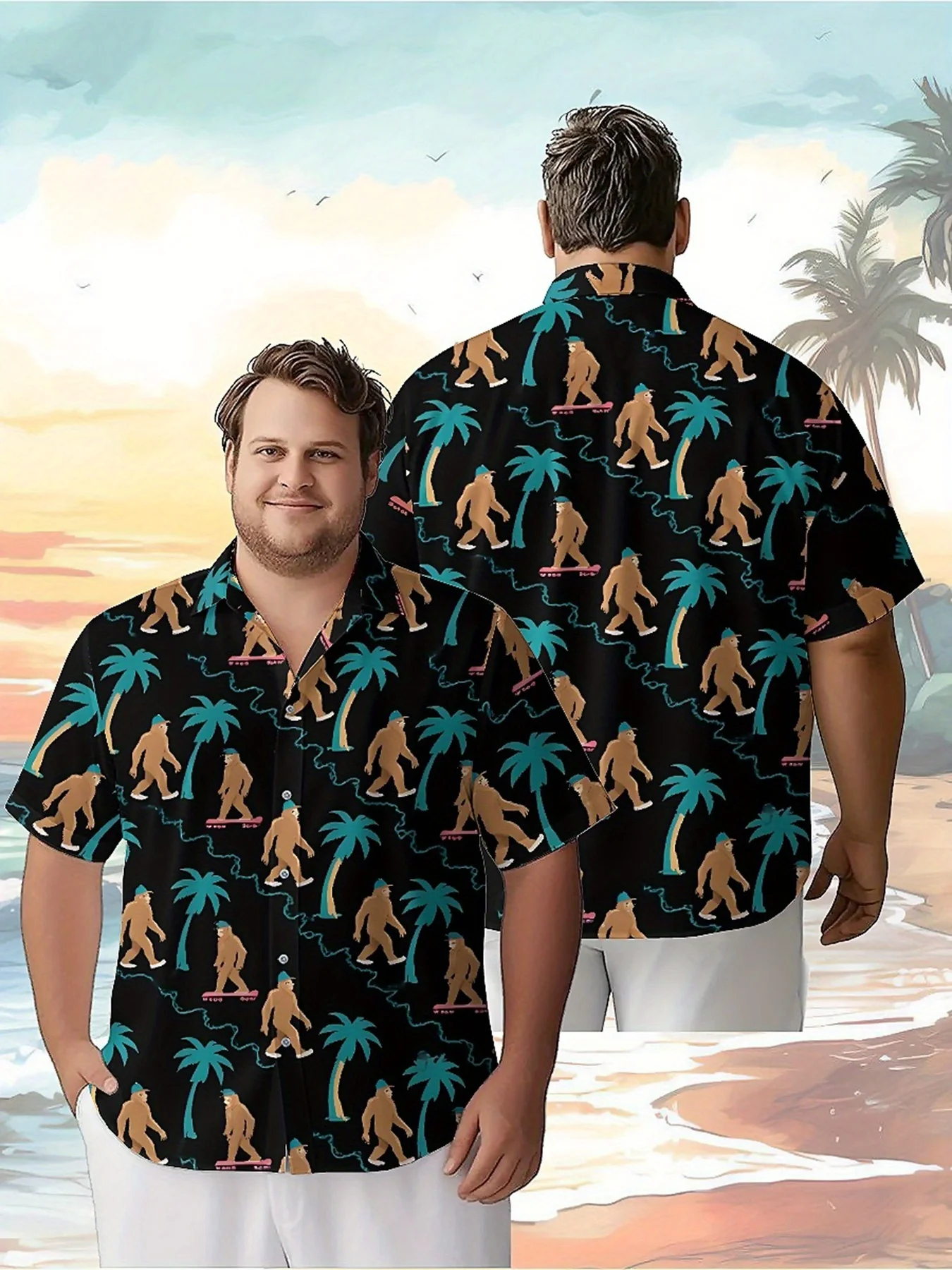 

Men's Plus Size Hawaiian Shirts Sasquatch on Skateboard pattern, Fashionable Aloha Shirt, Summer Casual Top,3D Unisex Clothes