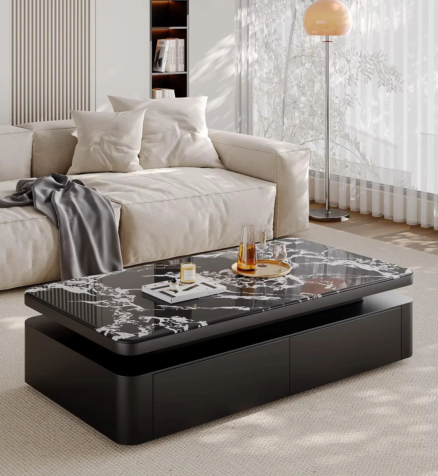 Microcrystalline stone coffee table living room household small apartment modern light luxury high-end square