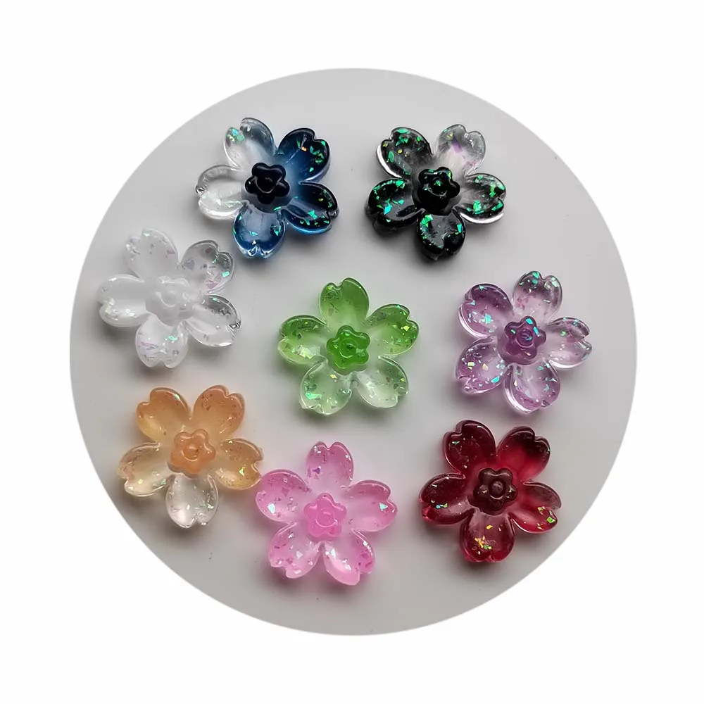 AB Luminous Mini Gradient Cherry Blossom Resin Scrapbook Diy Jewellery Hairpin Accessories Decorate Crafts Slime Charms