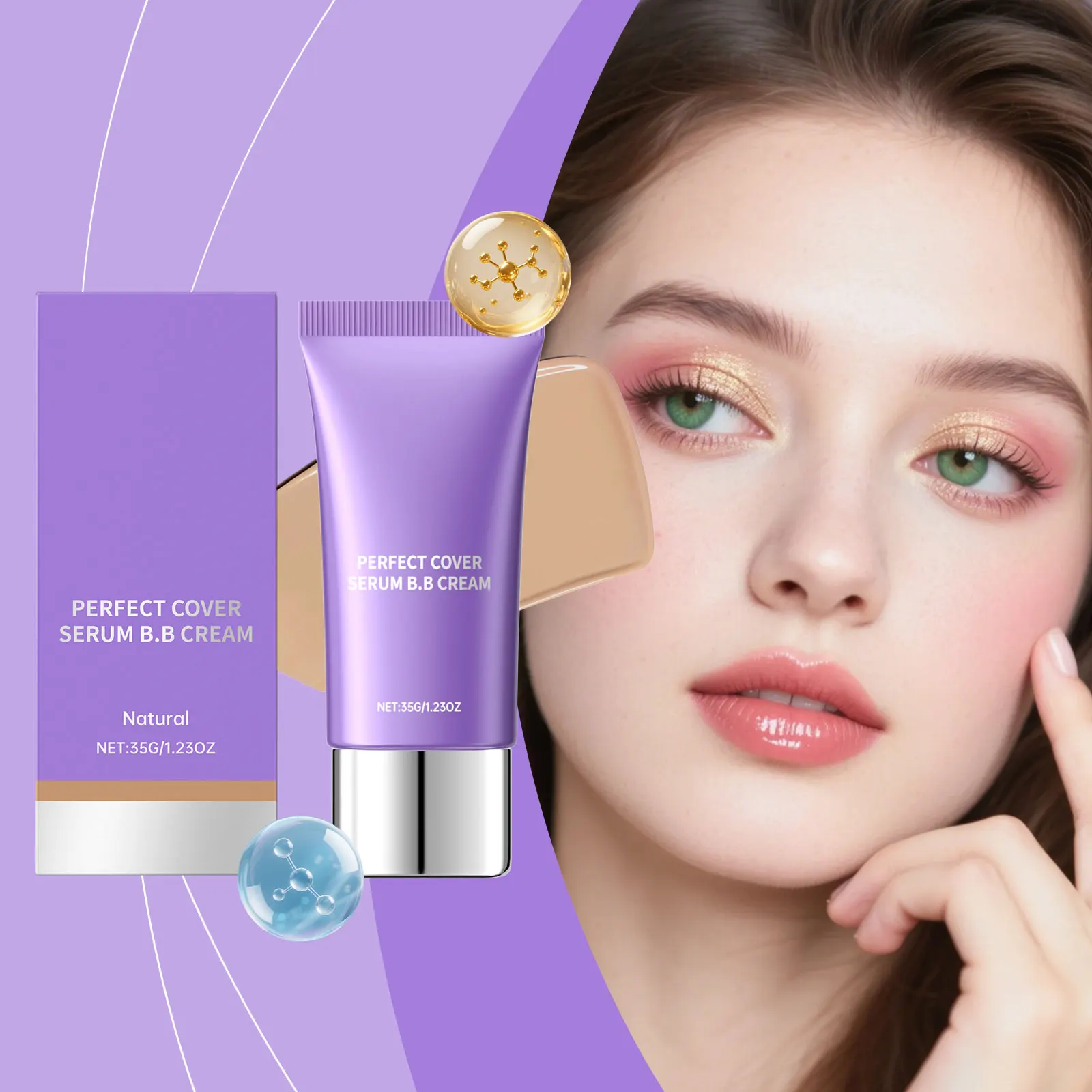 كريم بي بي مقاوم للماء يدوم طويلاً للنساء، مظهر طبيعي قابل للبناء، كريم أساس مرطب خفيف، هدية مكياج للي #4