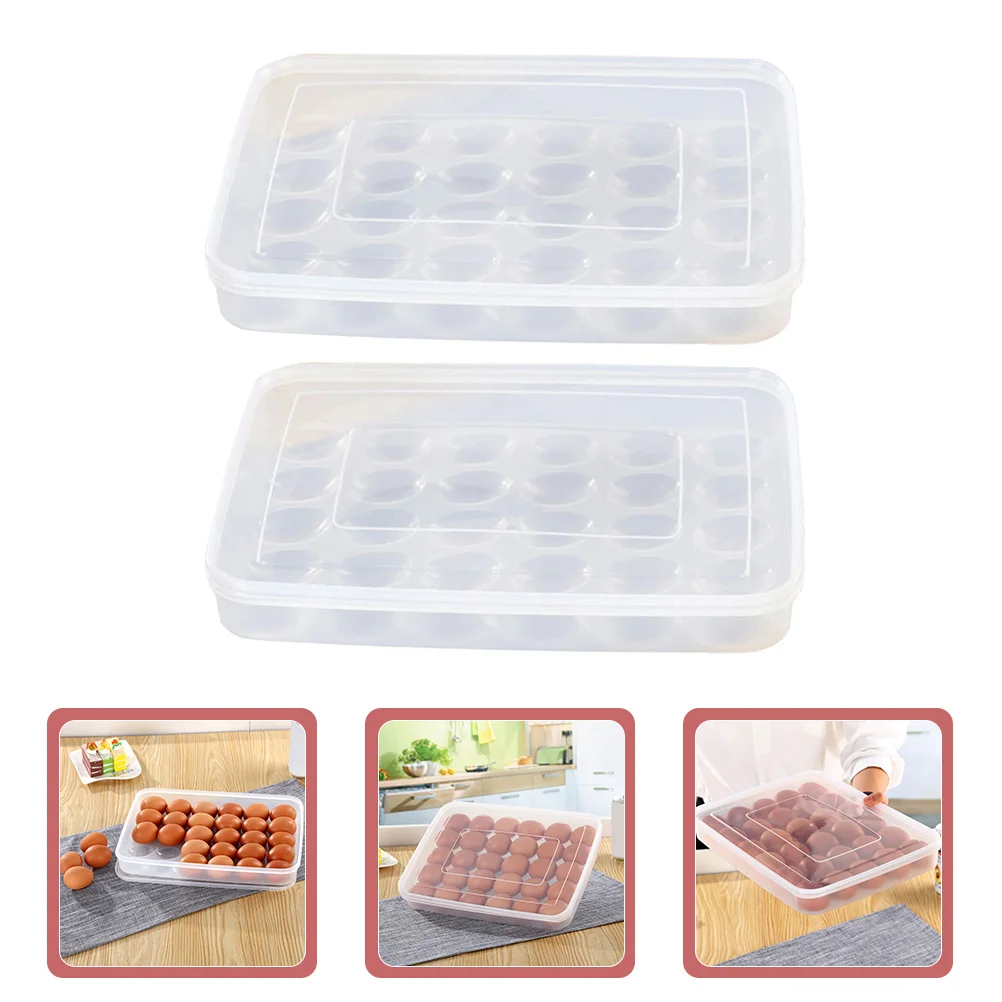 

2Pcs Egg Container Clear Stackable Refrigerator Egg Holder Durable Food Grade Plastic Tray with Lid Space Saving