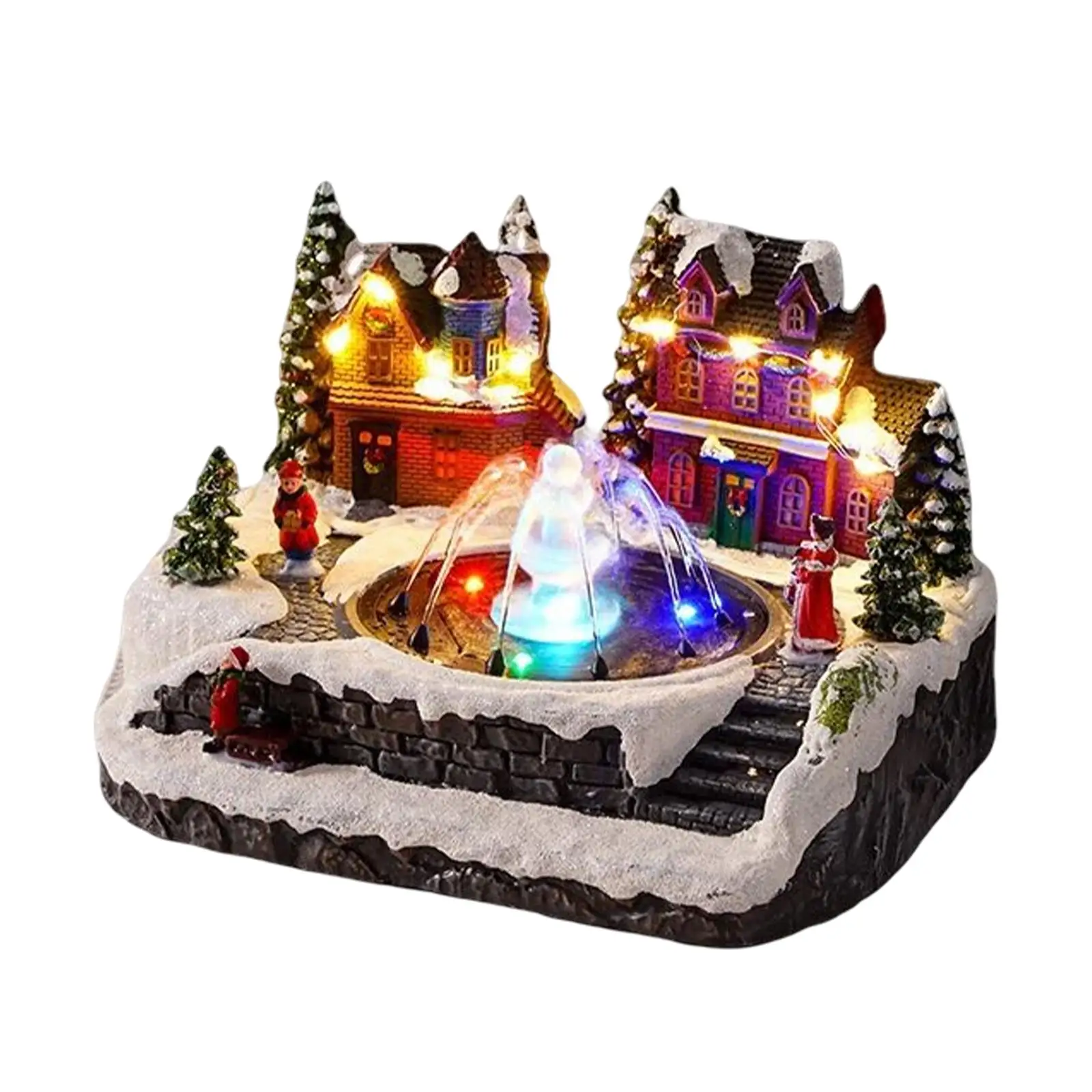 Christmas Winter Snow Scene Village House Musical Fountain Landscape Collectible Buildings Figurine for Festival Bedroom Decor