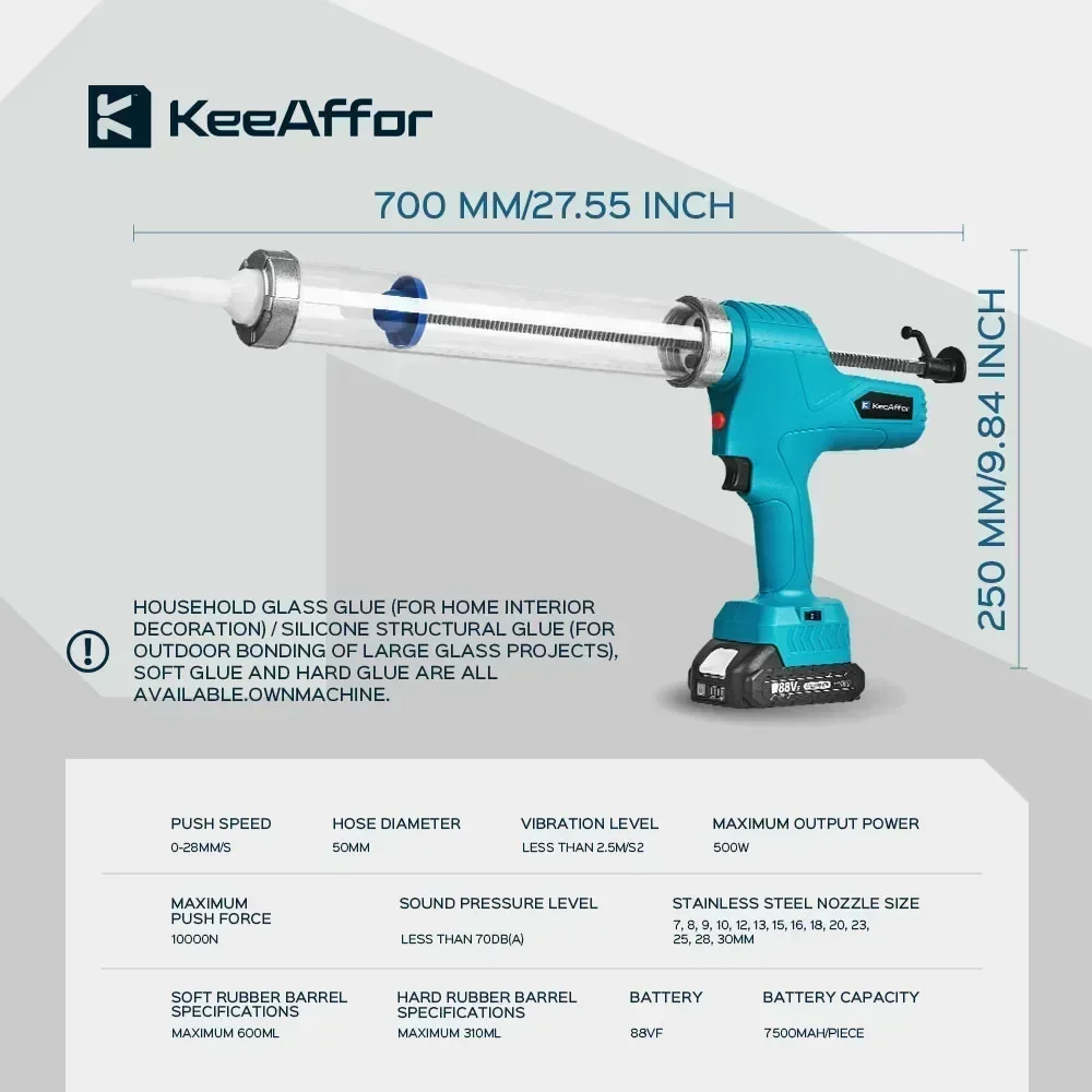 KEEAFFOR 10000N Cordless Electric Glue Gun 6 Gears Electric Glass Caulking Gun Adhesive Glue Sealant Tool For Makita 18v Battery