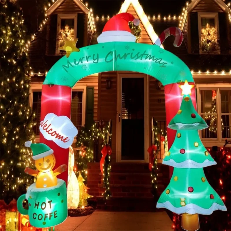 Giocattoli gonfiabili Decorazioni per arco in stile albero di Natale LED incorporati Modello gonfiato Ornamento per esterni Decorazioni per feste di Natale Capodanno