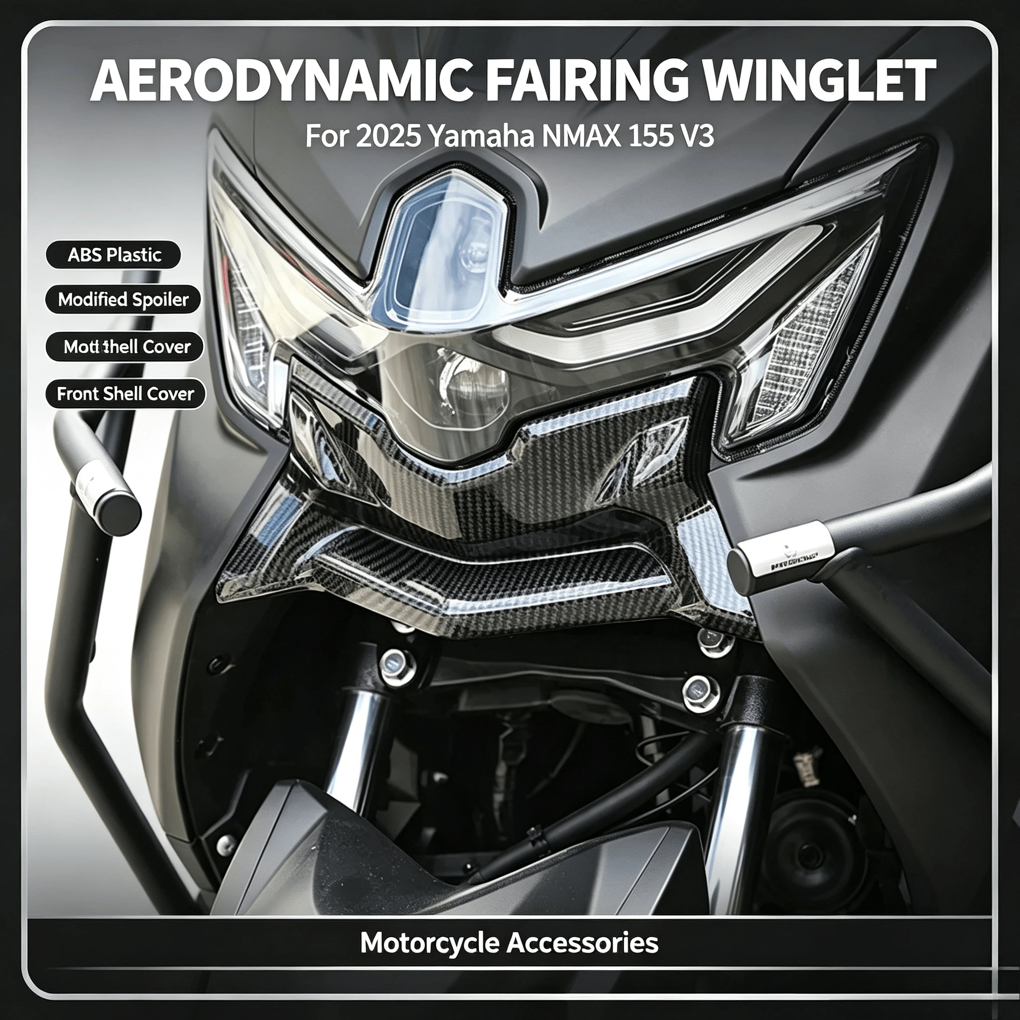 Aerodynamic Front Fairing Winglet Cover ABS Plastic Modified Spoiler Shell For 2025 Yamaha NMAX 155 V3 Motorcycle Accessories