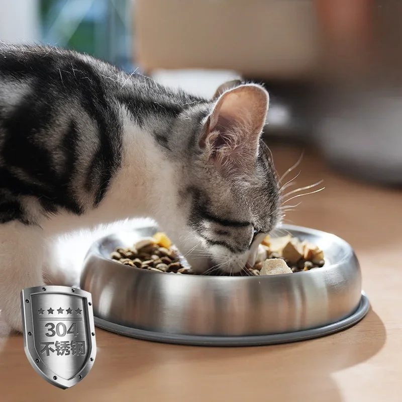 Popular Stainless Steel Cat Bowl Corrugated Bowl Cat Food Bowl Food Bowl Guard Anti-slip Anti-fall Anti-knock Pet Bowl