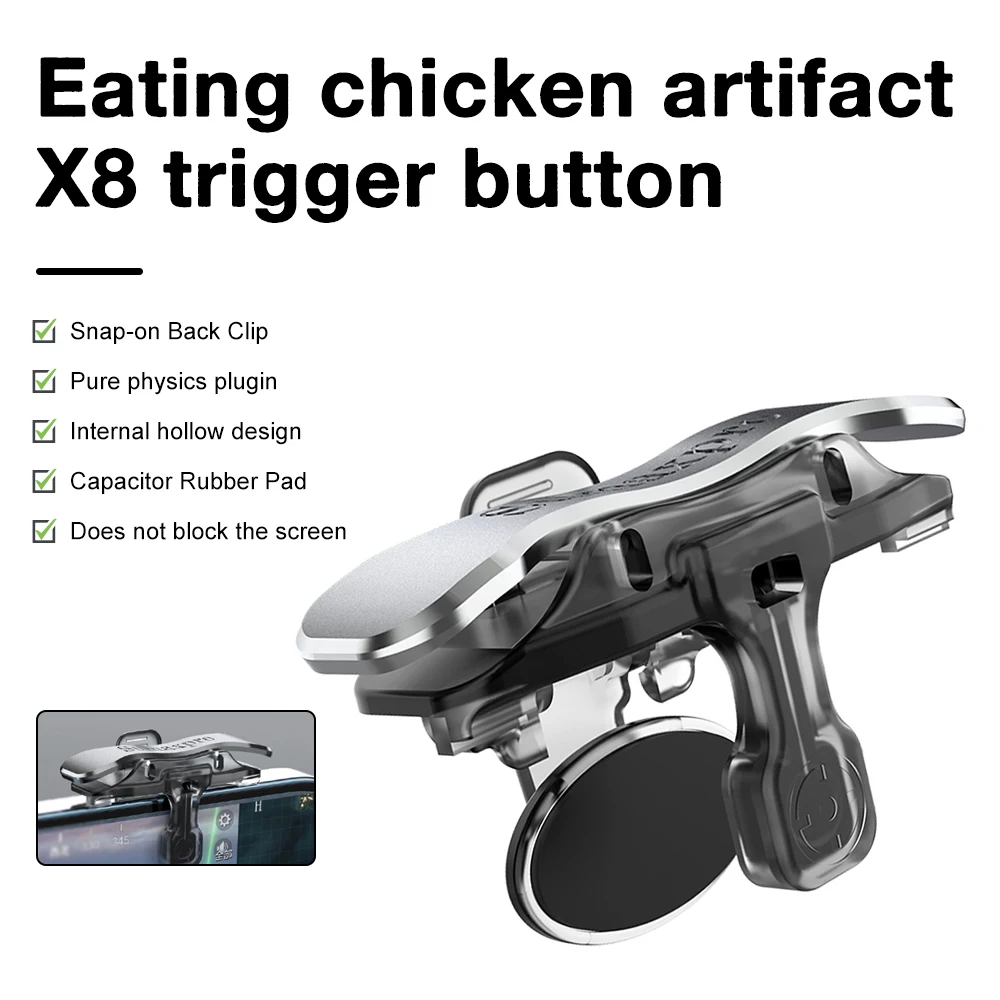 PUBG Gamepad 슈터를위한 X8 휴대 전화 게임 트리거 민감한 컨트롤러는 휴대 전화 안드로이드에 대한 L1 R1 키 버튼을 촬영하는 것을 목표로합니다.