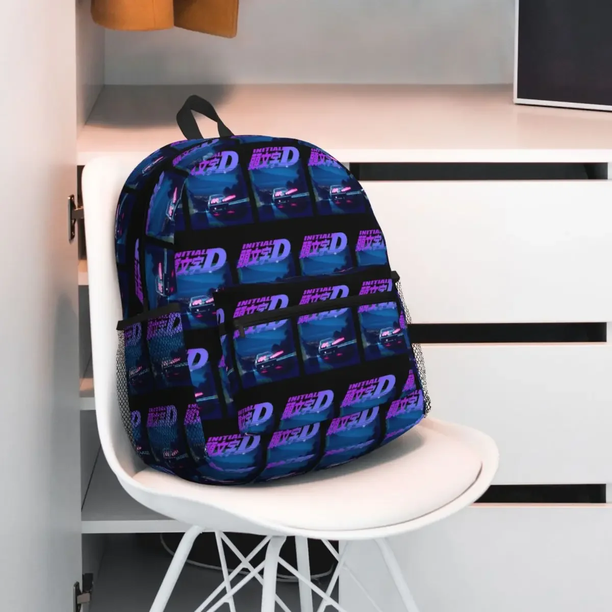 Initial D Neon Ae86 Student Backpack School Bag Hiking Travel Daypack for Men Women Fashion Bookbag Shoulder Bags
