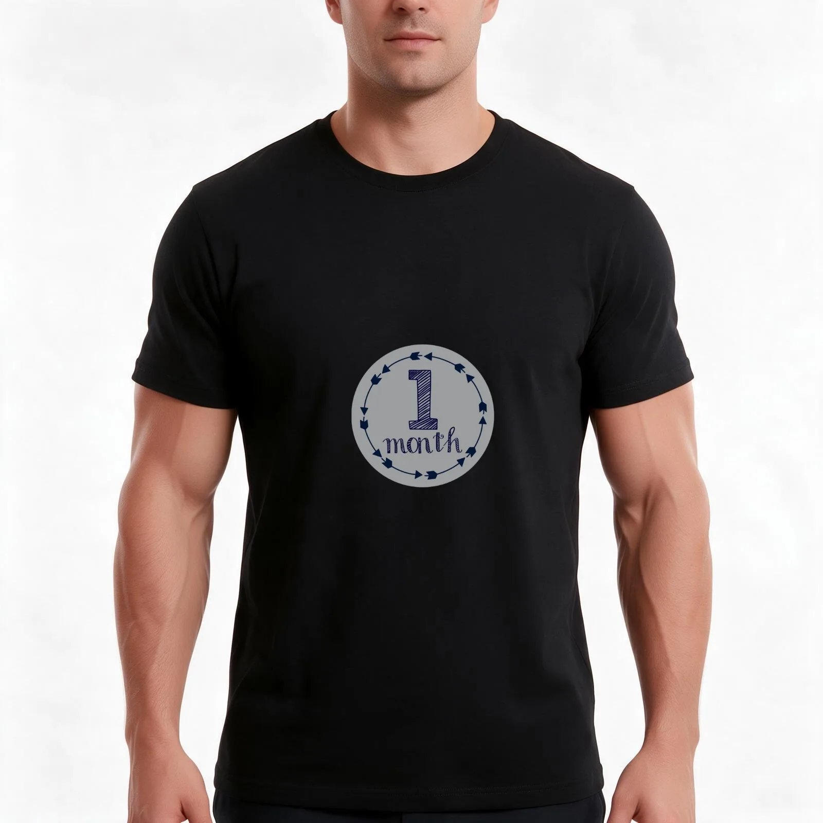One Month Baby Milestones T-Shirt, Summer Casual Cotton Tee, Oversized Streetwear Tops, Vintage Graphic Print, Unisex Men Women