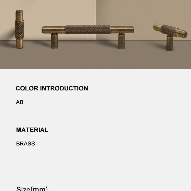 Dooroom Möbelgriffe aus massivem Messing, Kreuzrändelung, Schrank, Kleiderschrank, Kommode, Schuhschublade, Schrankknöpfe, T-Bar-Hardware-Griff – Detail 2