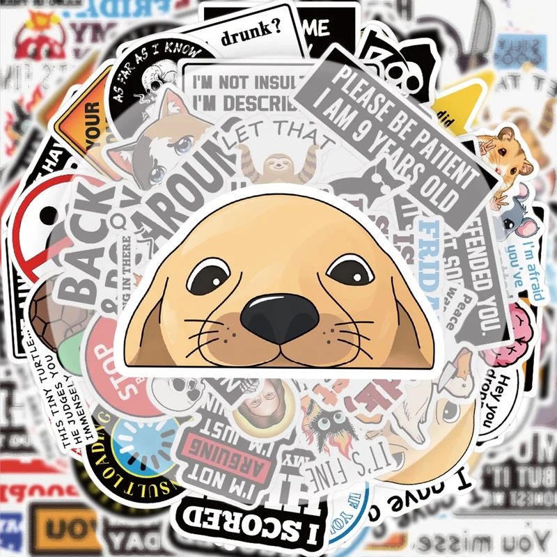 50 adesivi scherzi divertenti, adesivi e decalcomanie vibranti, stili multipli senza duplicazione, adatti per bottiglie d'acqua, laptop, valigie, skateboard, chitarre, decorazioni per feste