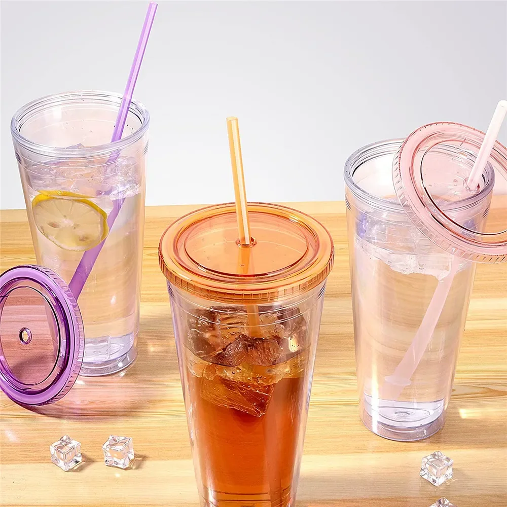 32oz Double Wall Clear Plastic Tumblers with Lids and Straws Large Capacity Acrylic Car Cup Reusable Insulated Cups 1,2,4pcs/set