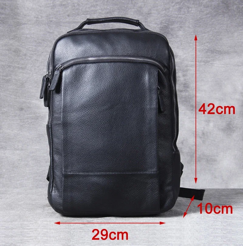 Fashion Korean style Cowhide Genuine Leather Backpack Men Bagpack Hiking Rucksack male Travel Backpack Bag Daily Black M803 image 2