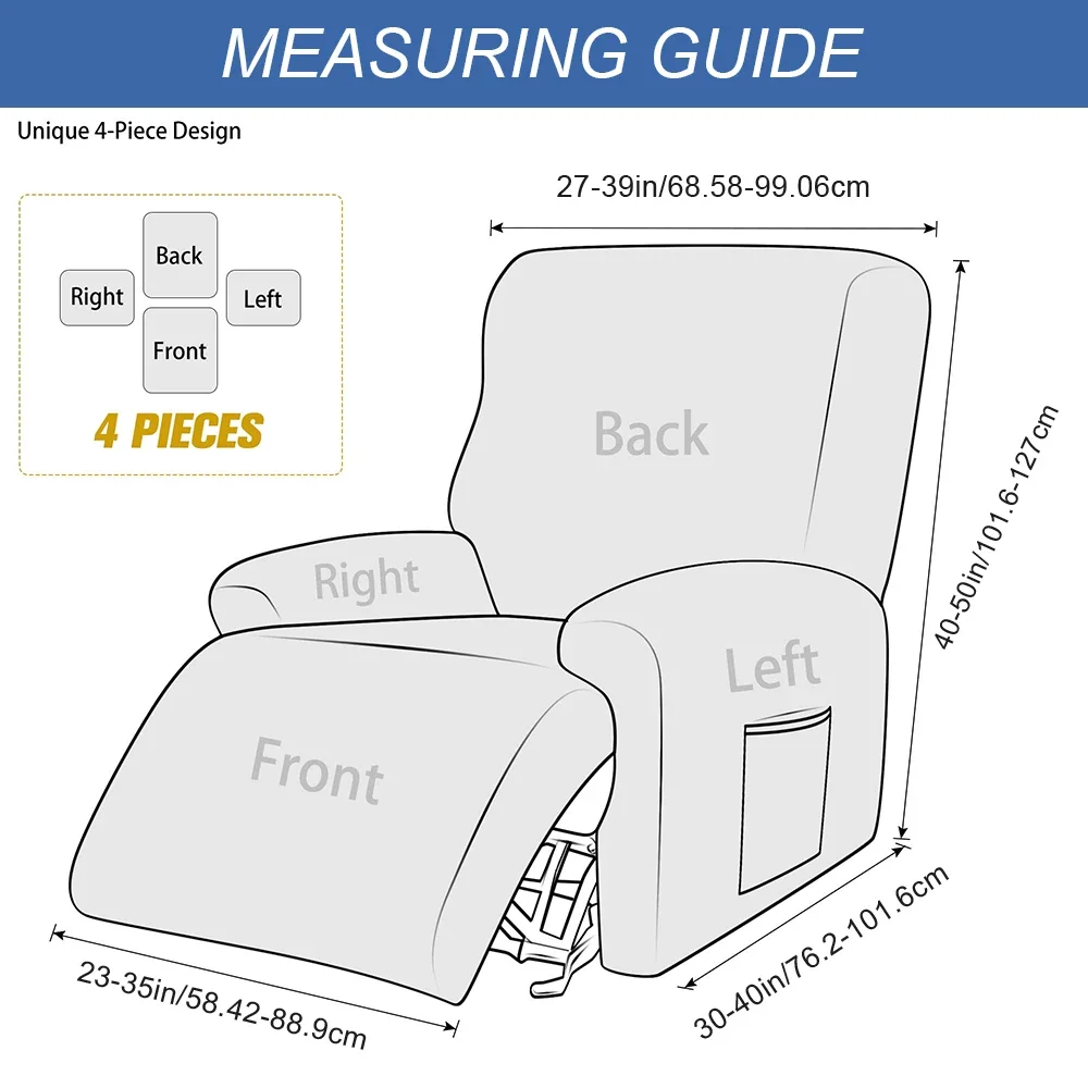 4Pcs/set Recliner Chair Cover Velvet Single Seat Recliner Armchair Cover for Home Theater Seating with Side Pocket Thick Soft