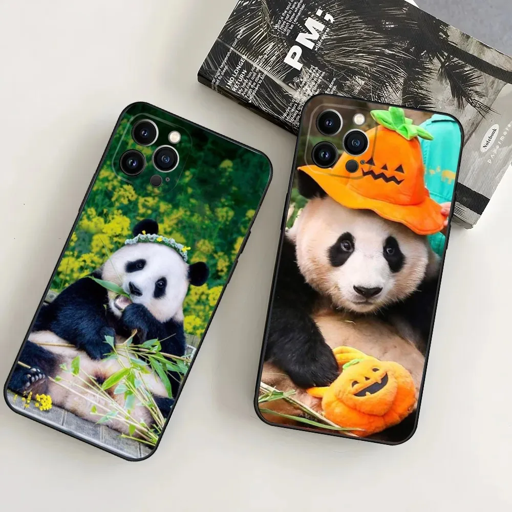 

Fubao Panda Phone Case For iPhone16,15,14,13,12 Mini 11 Pro XR,X,XS,MAX 7,8 Plus Silicone Cover Soft Black