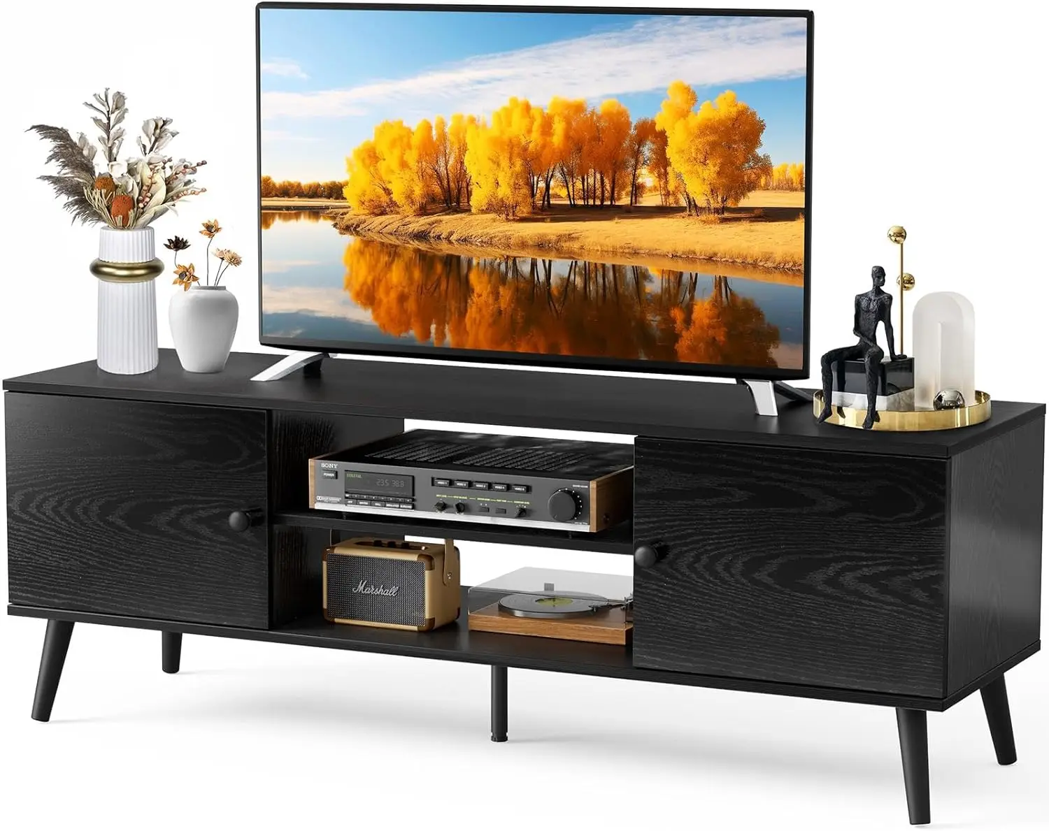 

TV Stand for 55 60 inch Television Entertainment Center with Storage, 2 Cabinet Media Console Table, Soft Hinge Door with Handle