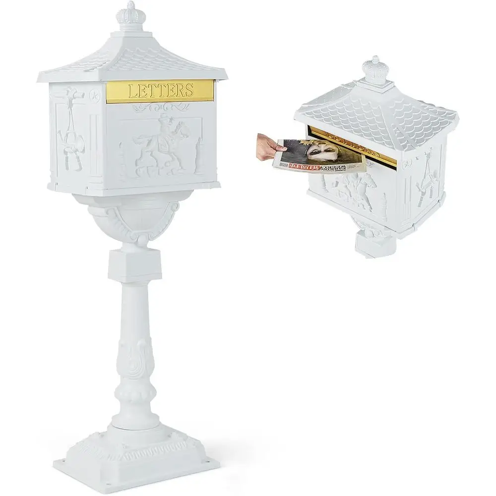 

Почтовый ящик из литого алюминия со стойкой - запирающиеся почтовые ящики для жилых помещений на открытом воздухе с ключами, перегородкой, расширительными болтами, поддоном для адресов