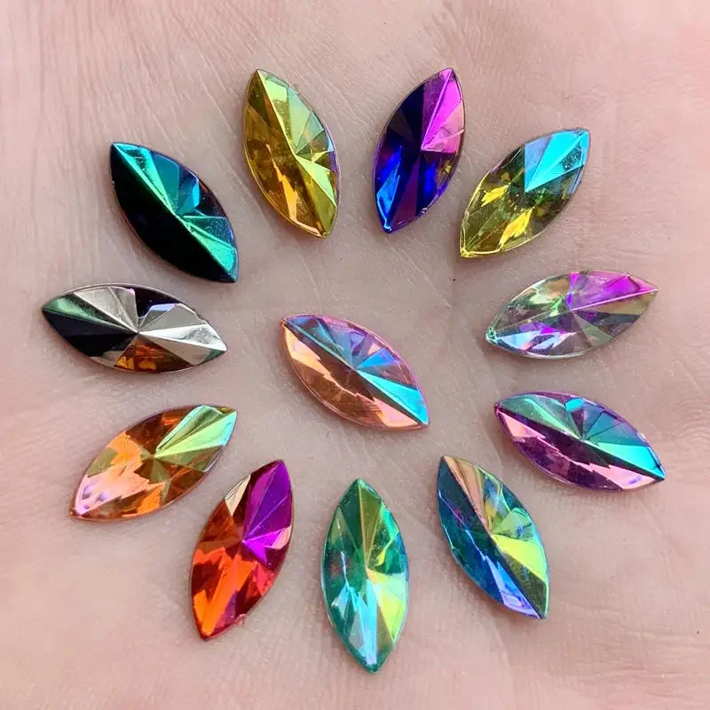 50pcs 7*14mm Colorful AB Horse Eye Rhinestone Applique Flatback Acrylic Stones Non Hotfix Strass Crystal for Dress Crafts -HB79