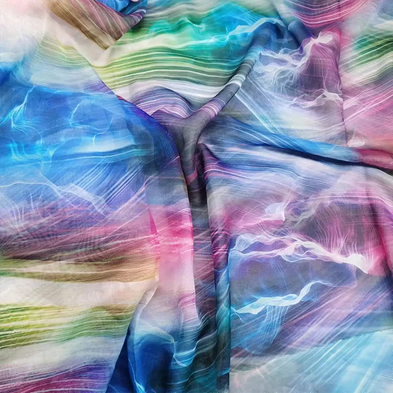 

Шифоновая ткань с градиентным цветом, 1м x 150см, мягкая, полупрозрачная, дышащая, для пошива ханьфу, шарфов, платьев, юбок, рукоделия, свадебного декора