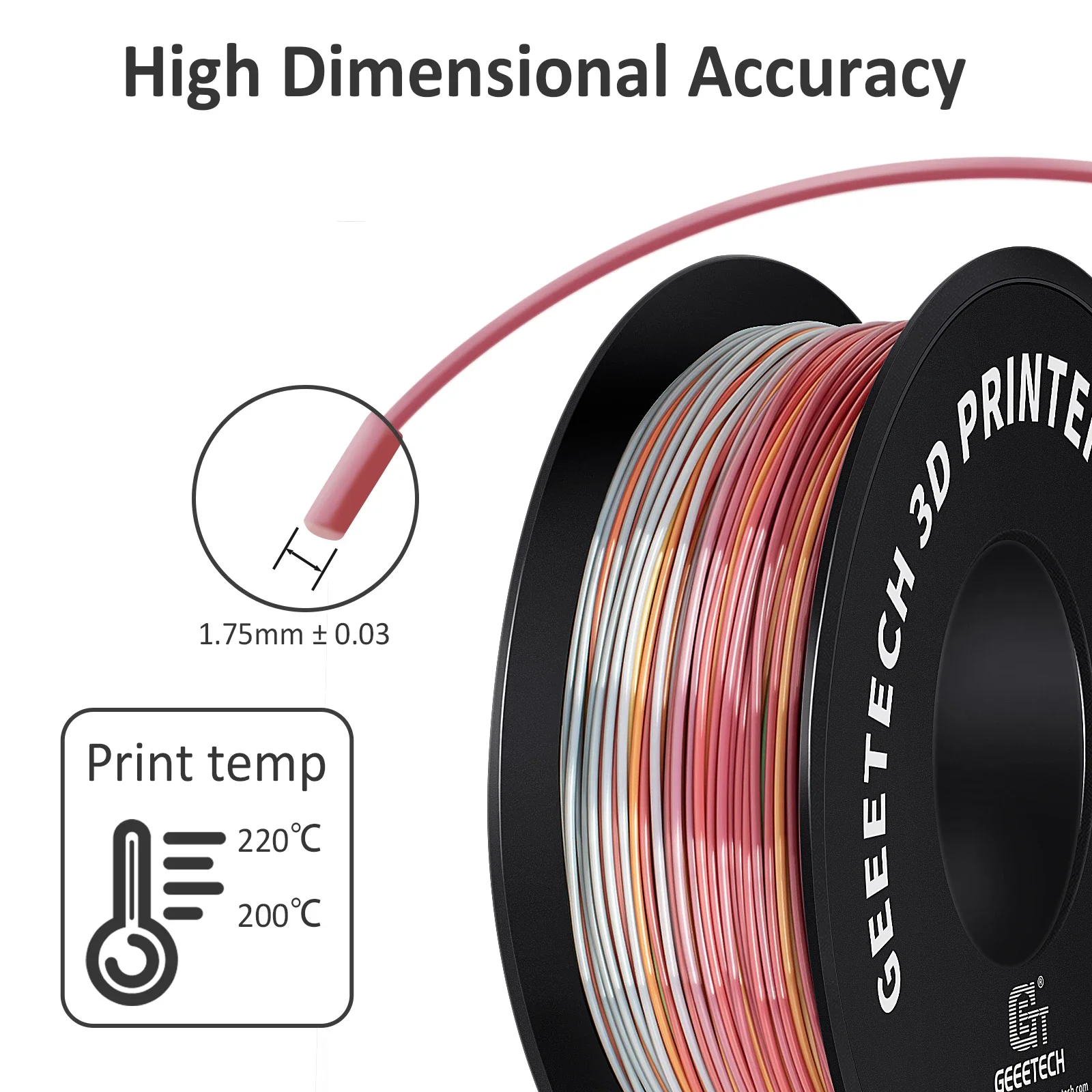 خيوط طابعة Geeetech ثلاثية الأبعاد PLA PETG بلاستيك 1 كجم 1.75 مم، خالية من التشابك، مواد أسلاك طباعة ثلاثية الأبعاد، أسود، أبيض، تغليف مفرغ