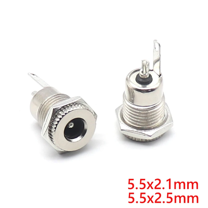 【4PCS】DC099 5.5 mm x 2.1mm DC Power Jack Socket Female Panel Mount Connector Metal DC-099 Open Hole 11MM 5.5*2.1 5.5*2.5