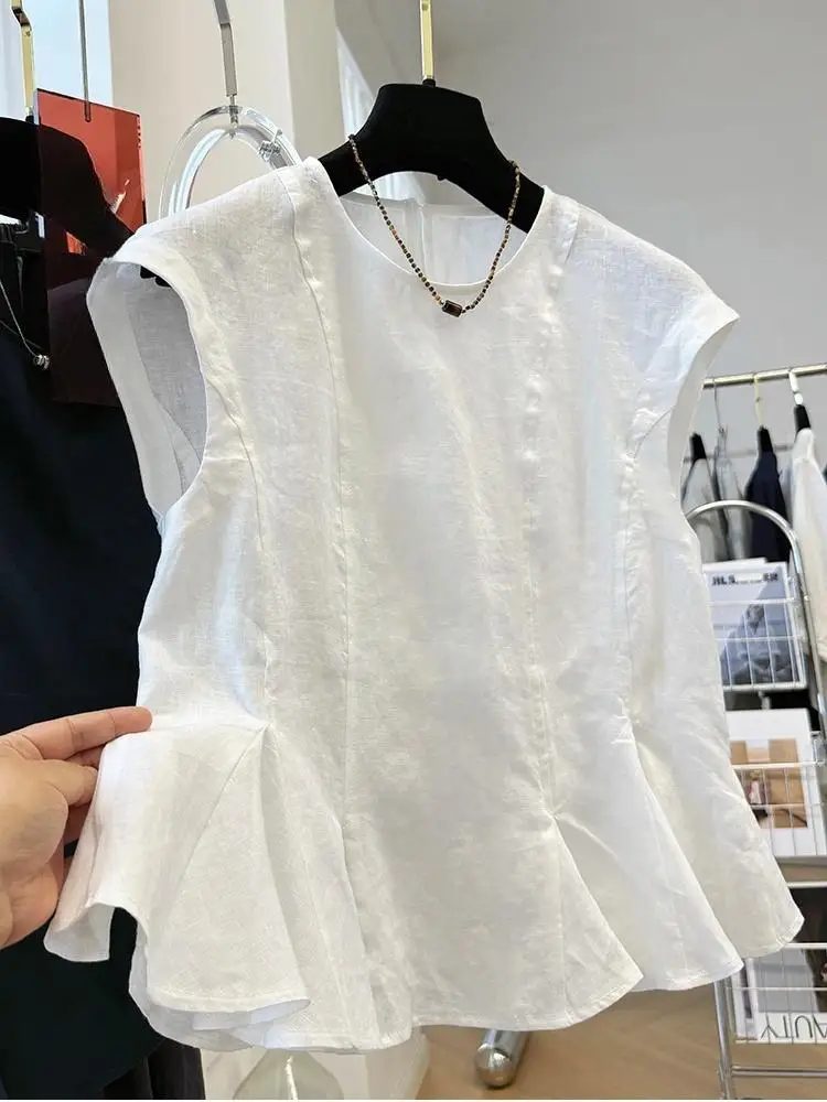 

Women Clothing Casual Summer Loose Cotton Linen Strap Vest Women's Texture Sensation Sleeveless Top Solid Color Shirt