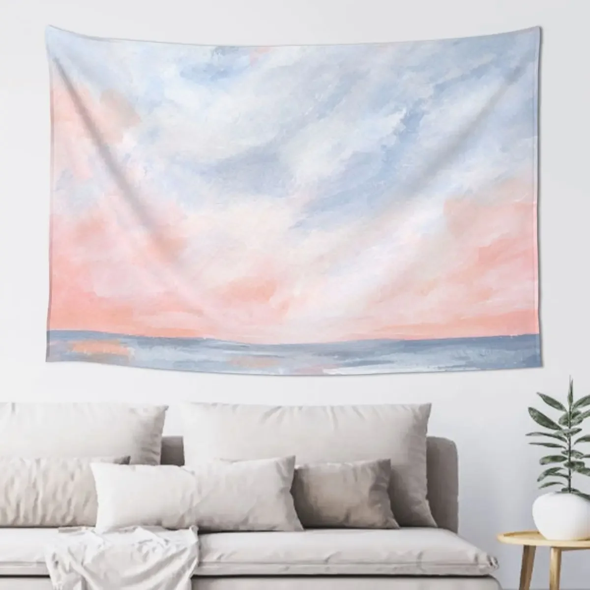 

Good Morning - Pink and Orange Sunrise Seascape Tapestry Decorative Wall Room Decor Aesthetic Tapestry