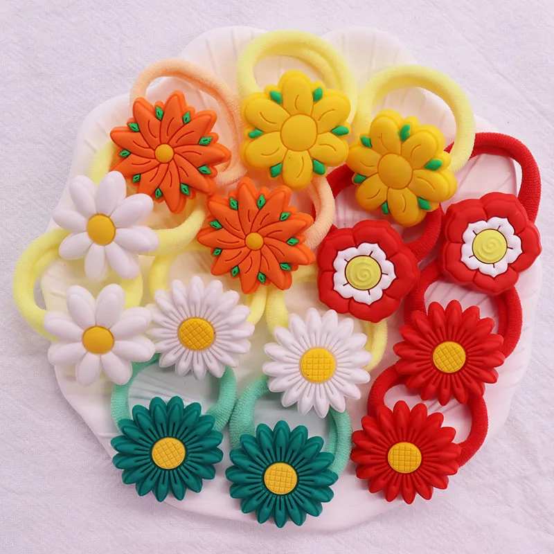 2PCS Cute Colored Flowers White Green Princess Headwear Kids Elastic  Hair Bands Children Ropes Girls Accessories Baby Headdress