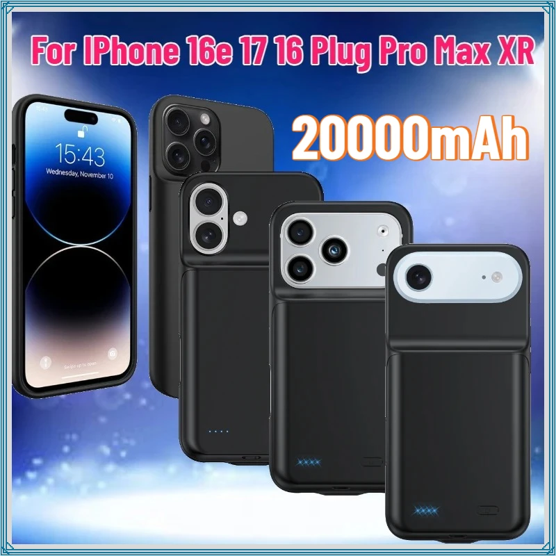 

Phone Charger Battery Case 20000mAh for IPhone 16e 17 16 Plug Pro Max XR External Battery Portable Powerbank Charging Cover