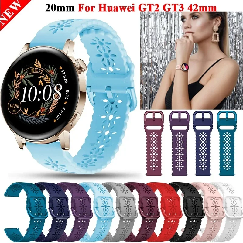 For Huawei Watch GT 3 42mm Strap GT 2 GT2 42mm Wristband Bracelet GT3 Pro 42mm Smart Watch Strap 20mm Lace Silicone Strap