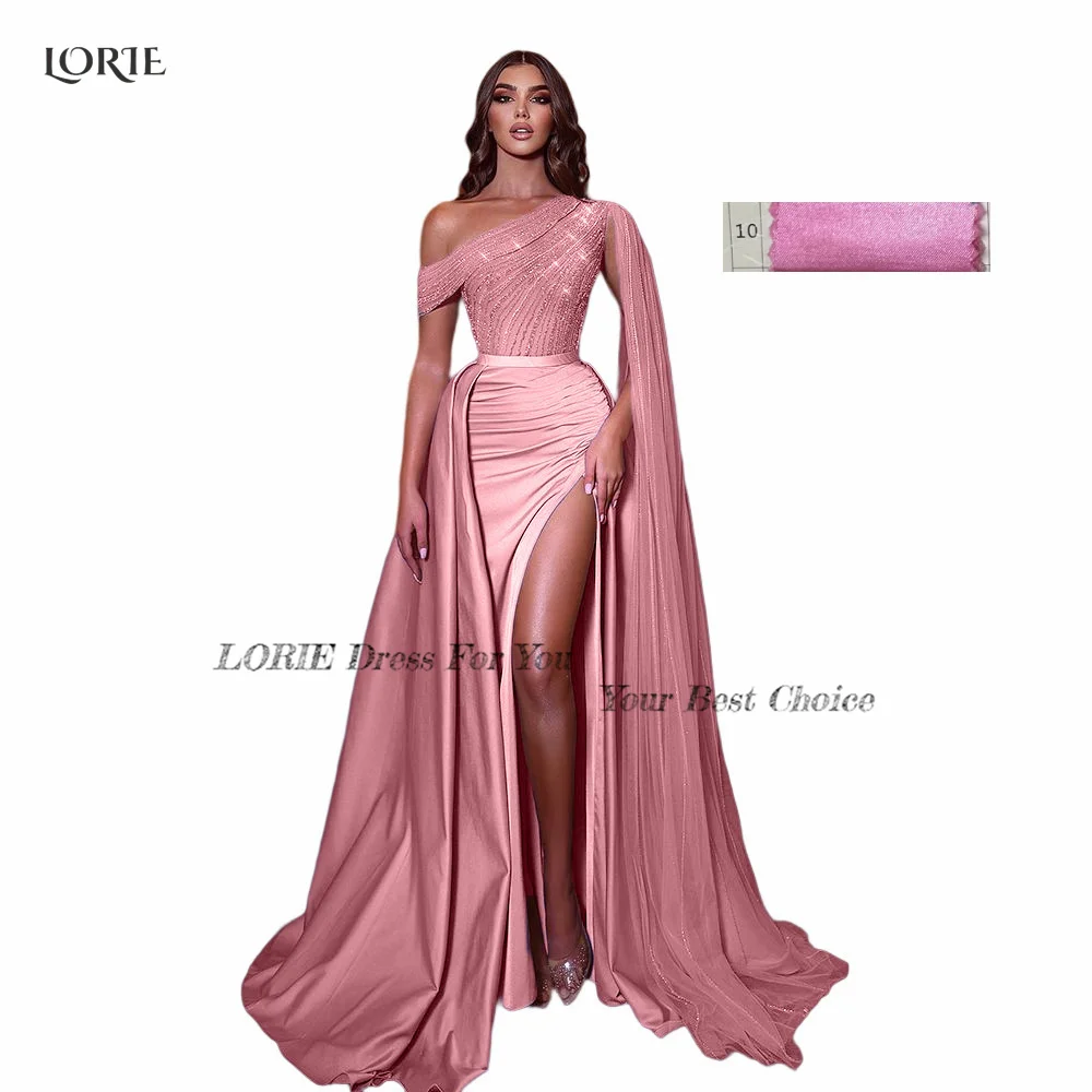 LORIE Dubai Glitter Schulter Abend Celebrity Kleider Mit Rüschen Besetzte Seite Slit Straps Bänder Prom Party Kleider Saudi-arabien Kleid