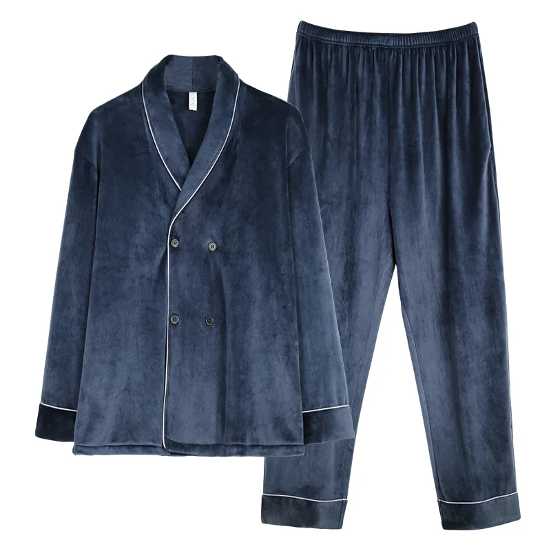 Autumn Winter Pyjamas Male Warm Pajama Sets V-Neck Cardigan Japanese Kimonos For Men Thick Island Velvet Yukata Home Clothes