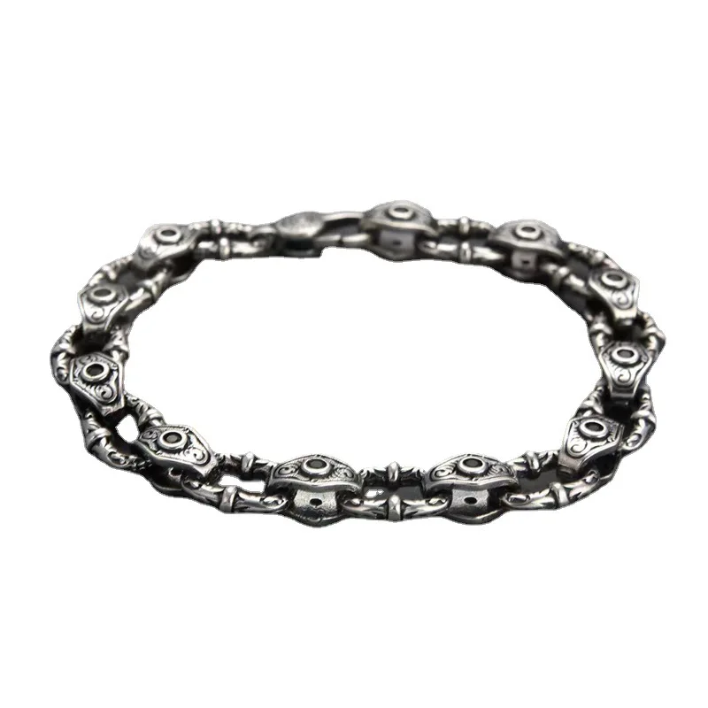 Imagem -06 - Bocai-bracelete Real Prata 925 para Homens e Mulheres Joias na Moda Hip-hop Punk Diamond Rock Vento Escuro Videira Grama Estampada