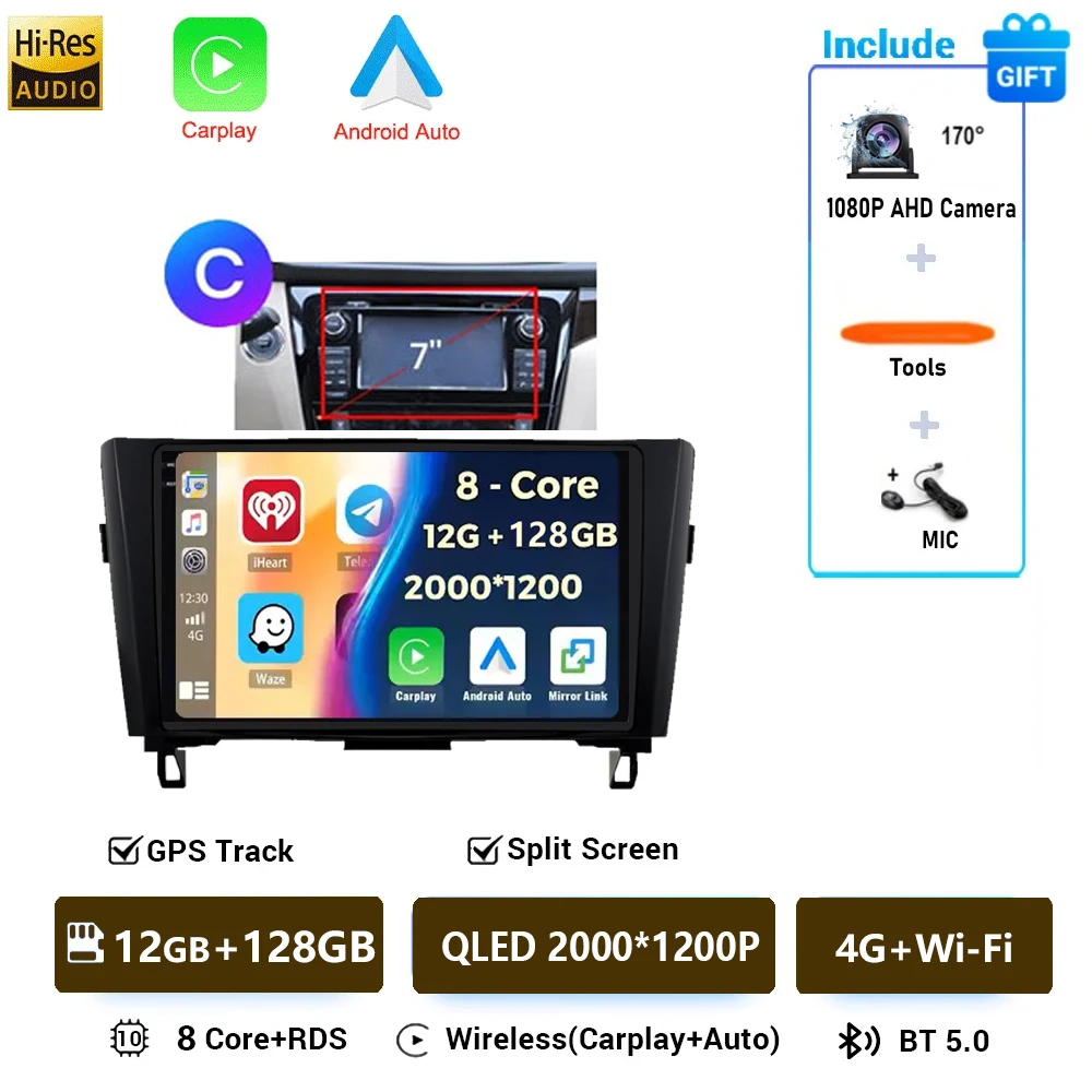 Autoradio Android 16 Voor Nissan X-Trail Qashqai 2 J1T32 Qashqai J10 J11 2014 2015 2016 2017 2018 2019 Multimedia DSP 4G LTE DVD