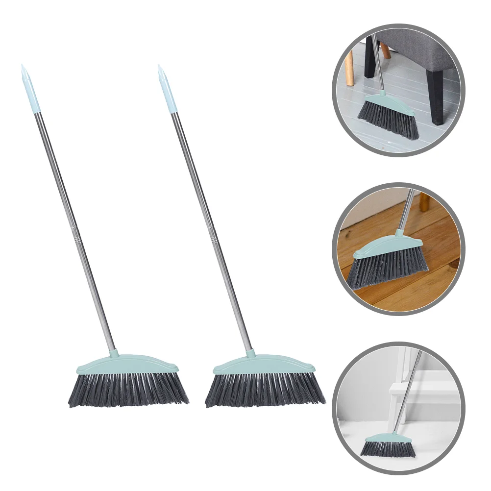 

2 Pcs Sweeper Stainless Steel Broom Stoop Free Household Trash Sweeping Besom Long Handle Blue Cleaning Supply Garden Outdoor