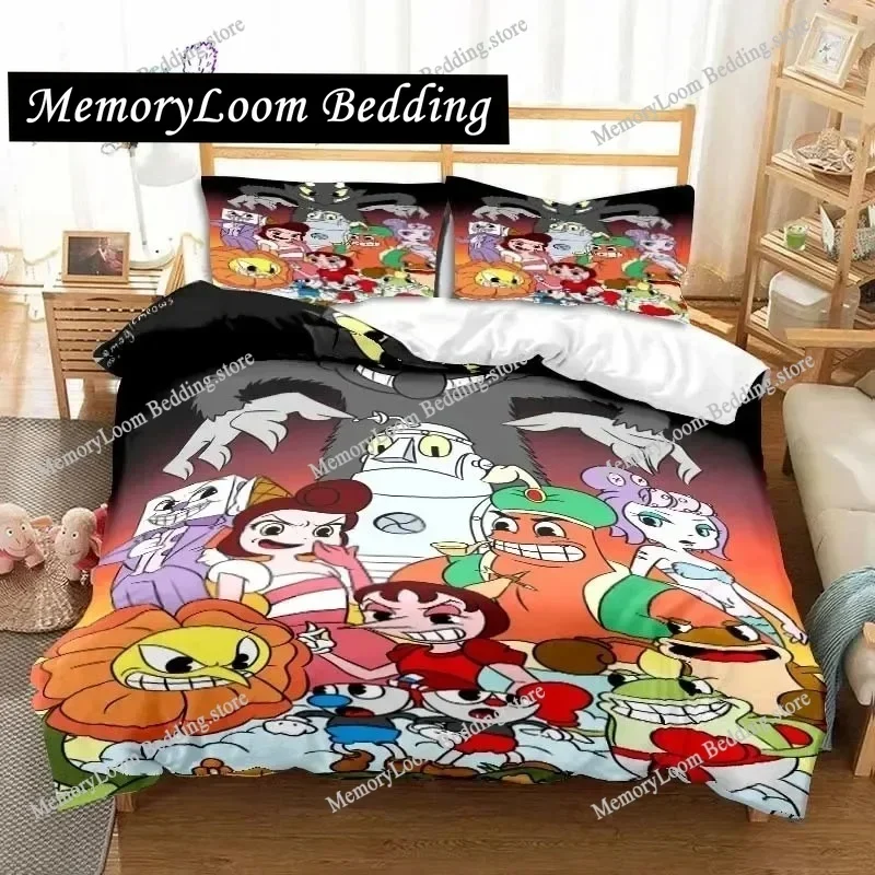 Cuphead and Mugman Game Gamer Bedding Set Single Twin Full Queen King Size Bed Set Adult Kid Bedroom Bedding Gift