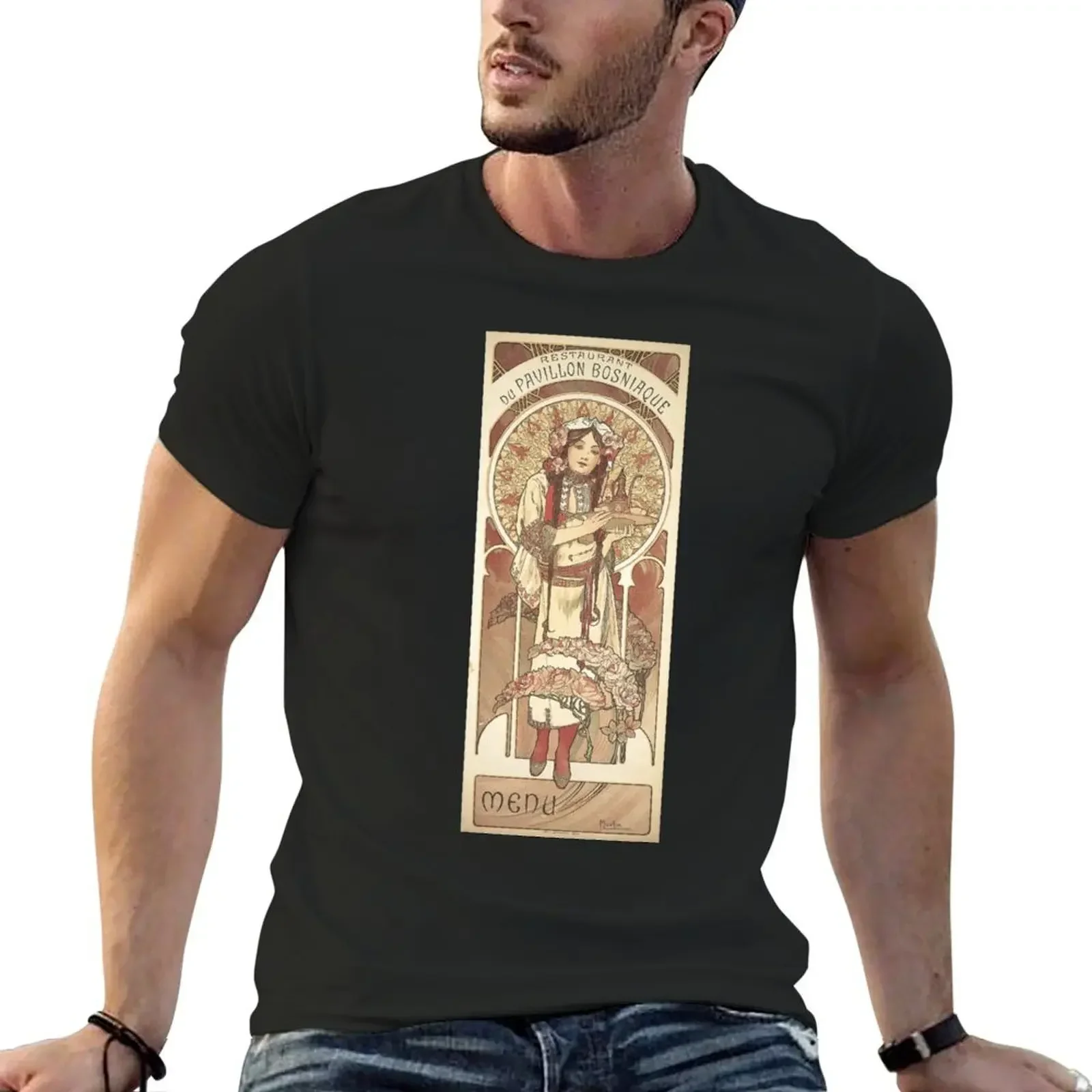 Bosnie-Herzegovine (menu), by Alphonse Mucha. HIGH DEFINITION T-Shirt oversized graphic tee Short sleeve tee mens t shirts