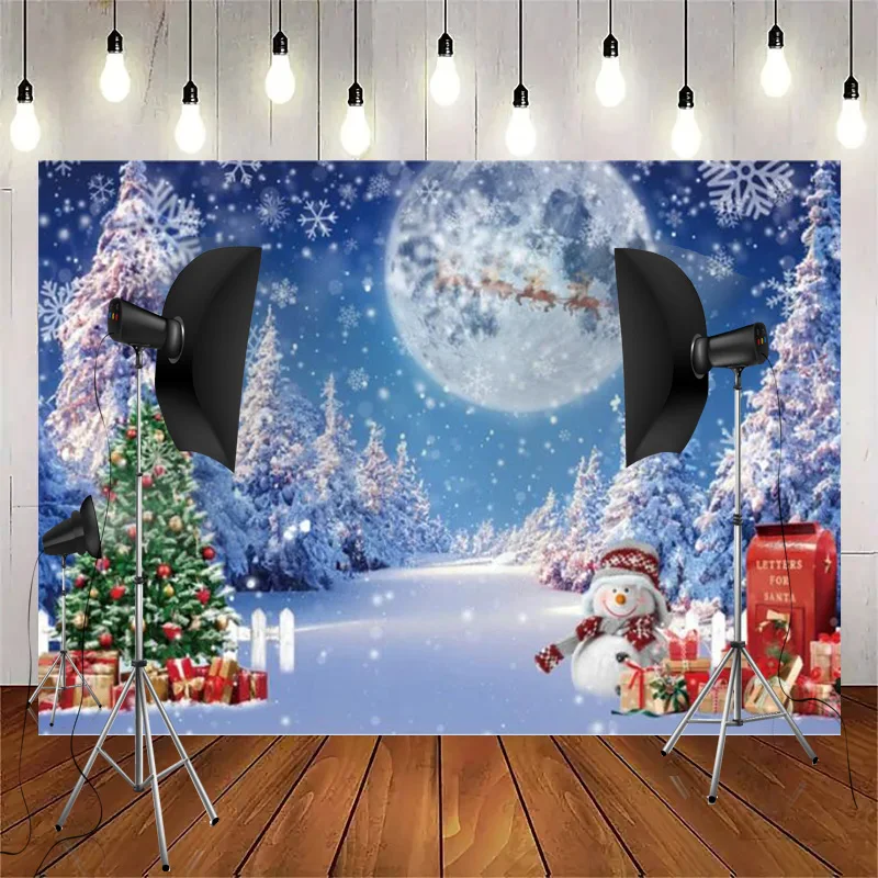 Christmas Day Landscape Pine Forest Photography Backdrops Mountain Snow Nature Background Winter Sky New Year Photo Props TW-06