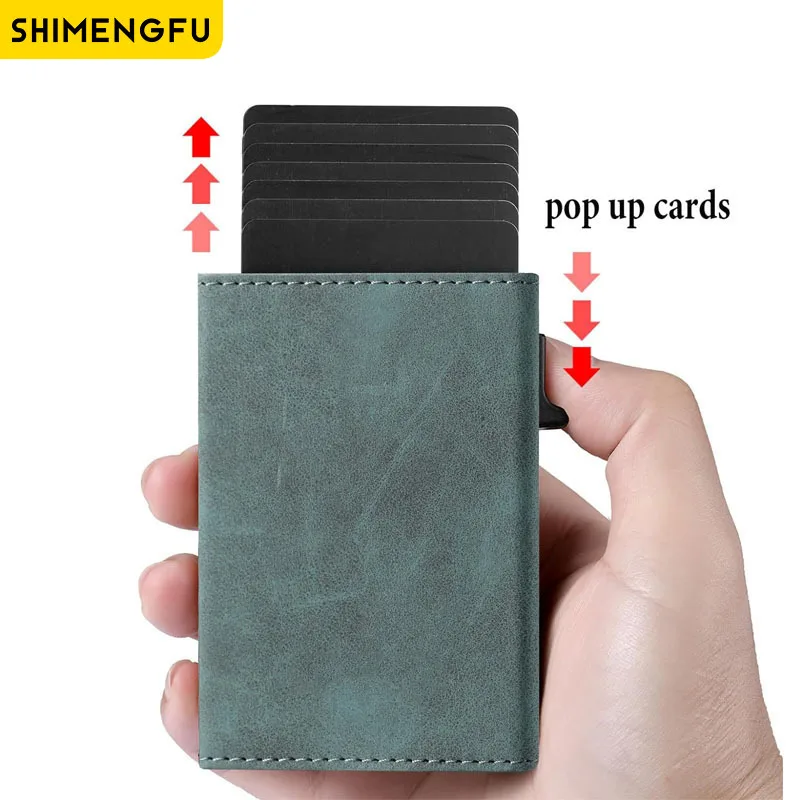 Slim RFID Smart Wallet for Men And Women Minimalist Metal Credit Card Holder Pop-Up Black Purse Small Size