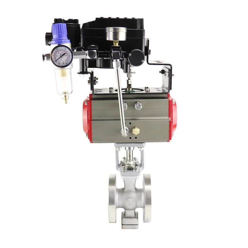 DN65 304 2 Way Pneumatic Actuated Stainless Steel wafer V type Segment Ball Valve with Pneumatic Actuator