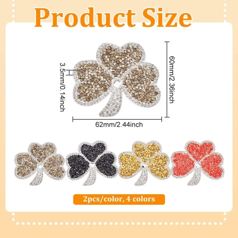 8Pcs 4 Colors Plastic Hotfix Rhinestones Sewing Craft Decoration Shamrock Mixed Color 6x6.2x0.35cm 2pcs/color